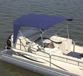 Mini Pontoon Boat with Small Bimini top up!